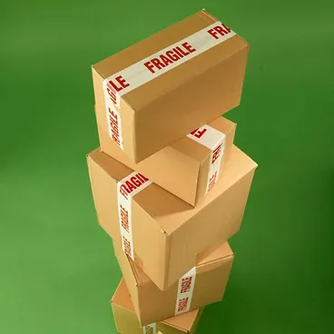 a stack of taped boxes